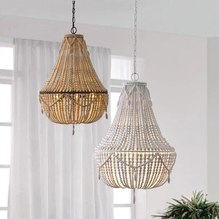 Suspension bohème artisanale en bois massif — LZ4X9T2