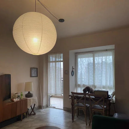 Lustre rond LED en papier de riz style nordique Wabi Sabi — LZ4X7M