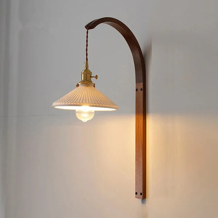 Applique murale japonaise rétro en bois avec abat-jour en céramique — LZ4X9P2