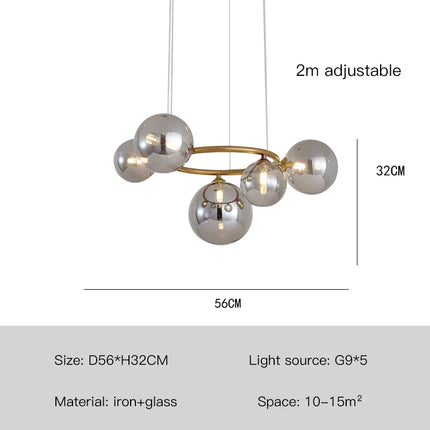 Lustre suspension boule en verre avec barre métallique ronde — LZ4P9X