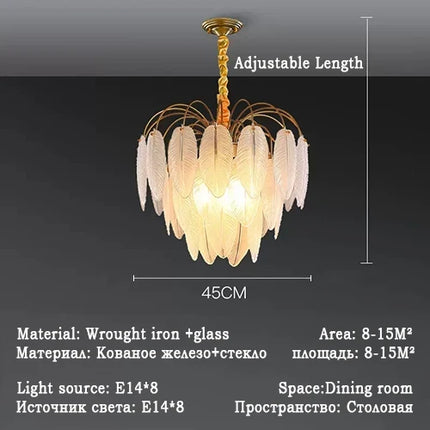 Lustre suspension LED nordique en verre plume décoratif — LZ4P9X