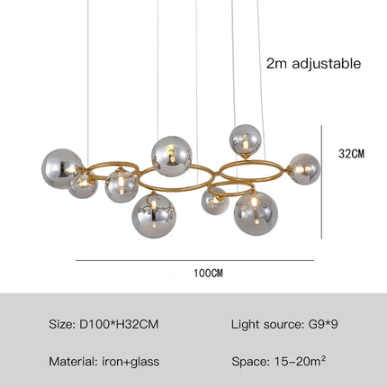 Lustre suspension boule en verre avec barre métallique ronde — LZ4P9X
