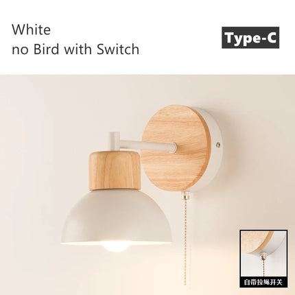 Applique murale nordique en bois avec interrupteur et décor oiseau — LZ7D4X