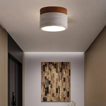 Plafonnier minimaliste en marbre naturel et bois foncé — LZ4X9T2