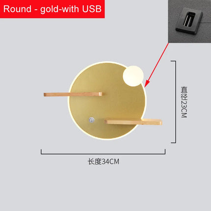 Applique murale LED nordique avec étagère intégrée et chargeur USB — LZ4X9P2