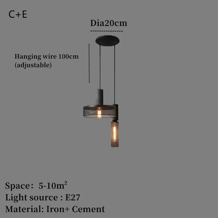 Suspension industrielle en béton avec abat-jour en fer — LZ4X9P