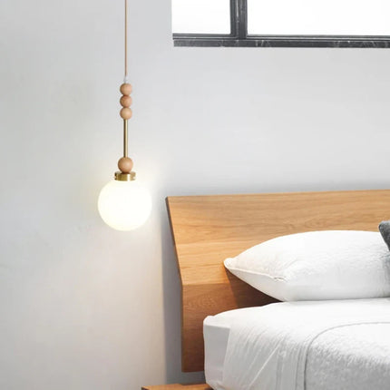 Suspension vintage en verre et bois avec éclairage LED — LZ4X9T