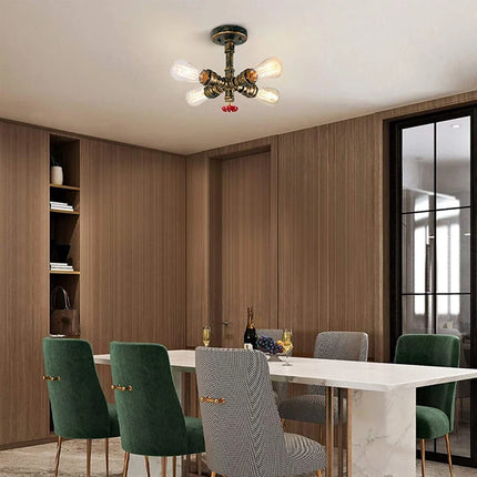 Plafonnier industriel rétro à 4 lumières en tuyaux décoratifs — LZ4X9J