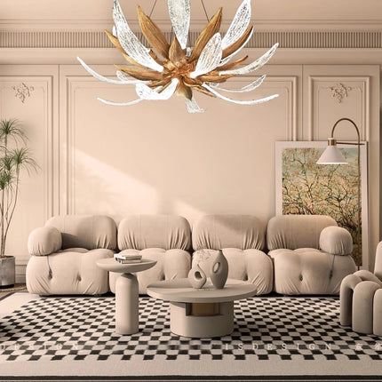 lustre led en cuivre et verre à intensité variable pour intérieur