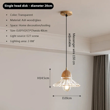 Lustre nordique en bois et verre avec LED japonais — LZ4X9Q7