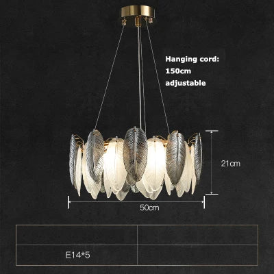 Lustre suspension LED art déco en cristal avec plumes blanches et grises — LZ4X9T2