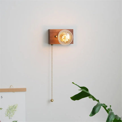 Applique murale vintage en noyer avec interrupteur à tirette — LZ4X9P2Q