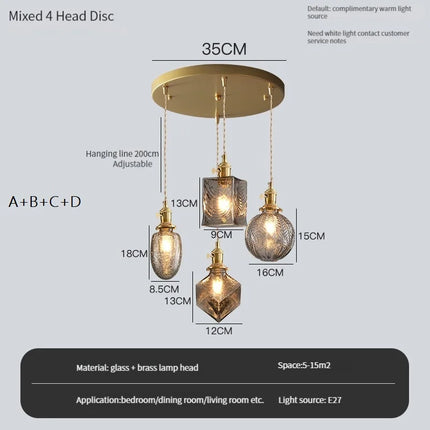 Lustre vintage Edison avec abat-jour en verre cristal pour bar loft — LZ4X9T2