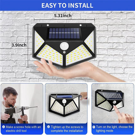 Applique murale solaire étanche 100 LED avec détecteur de mouvement — LZ4X9P2