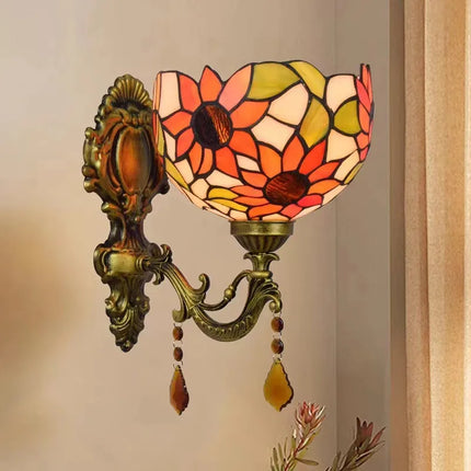 Applique murale décorative en verre avec fleurs turques et abat-jour baroque — LZ4X9T2