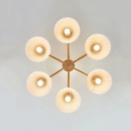 Lustre suspension nordique en bois avec abat-jour plissé — LZ4P9XJ