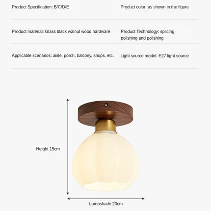 Plafonnier vintage en verre et noyer pour éclairage intérieur — LZ4D7XQ