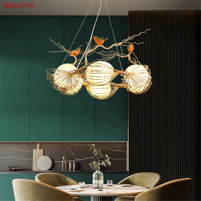 suspension led en verre nid d'oiseau vintage cottagecore décoratif