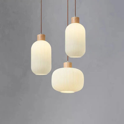 Suspension en verre blanc style japonais avec bois pour salon et salle à manger — LZ4X9T1