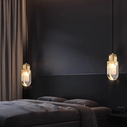 Lustre LED en verre avec ceinture en cuir rétro moderne — LZ4P9XQ