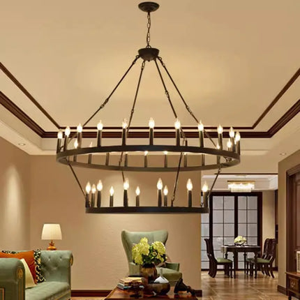 Lustre suspension industriel rond en fer avec LED intégrée — LZ4D9X