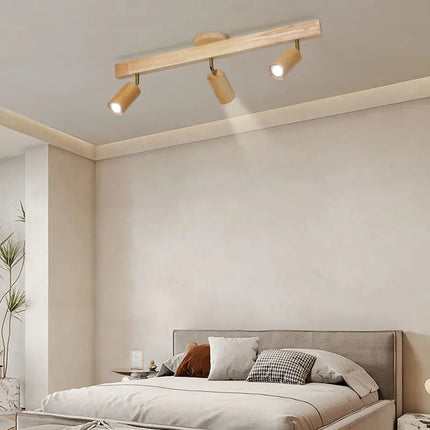 Plafonnier LED moderne en bois pour allée chambre vestiaire toilette magasin couloir luminaire sur rail Long lustre avec projecteur
