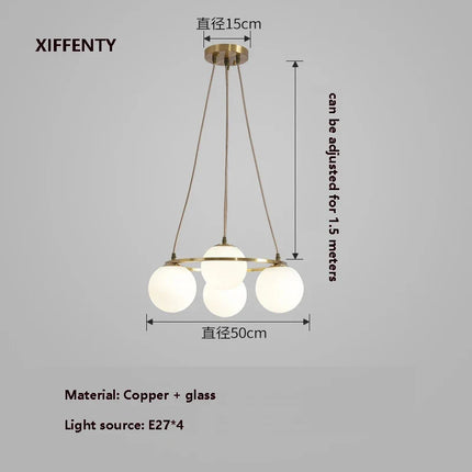 Lustre suspension nordique 4 ampoules verre et cuivre — LZ4X9P