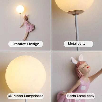 Applique murale pour enfants forme lune avec abat-jour en résine — LZ4X9P2