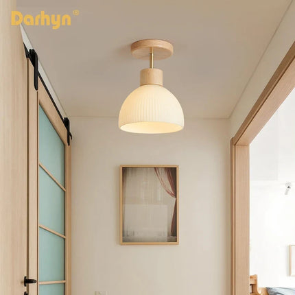 Lustre en bois avec abat-jour en verre simple — LZ4X9T