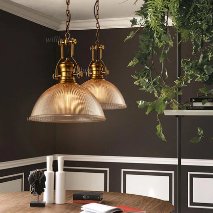 Suspension vintage en verre nervuré pour café, salon et salle à manger — LZ4G7XQ