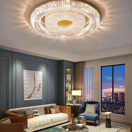 Plafonnier LED moderne à intensité variable en cristal doré et argenté — LZ4X9P