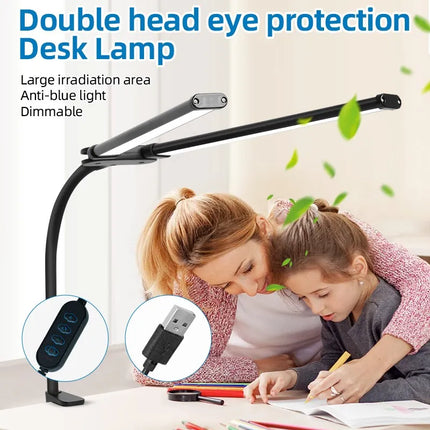 Lampe de bureau LED double tête réglable avec port USB — LZ4X9P2
