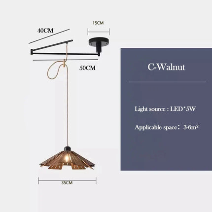 lustre en bois de noyer rétractable à bras pivotant moderne