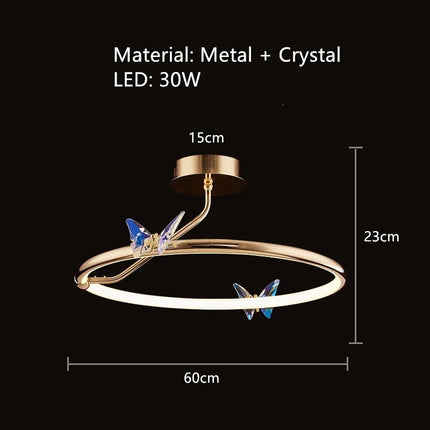 Suspension LED anneau doré avec papillon pour déco loft et restaurant — LZ4X9T