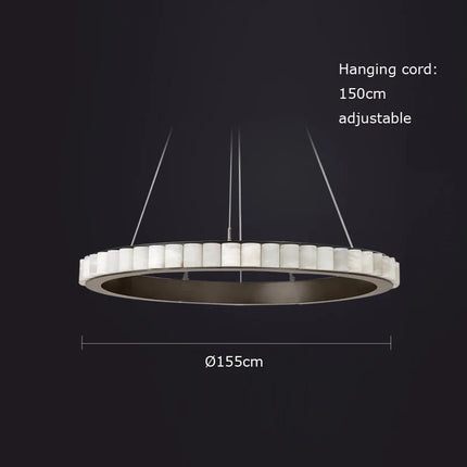 Lustre LED postmoderne anneaux ronds marbre noir et or pour salle à manger — LZ4P9XQ