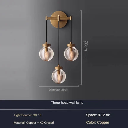 Applique murale moderne en cuivre et cristal pour intérieur raffiné — LZ4X9P2