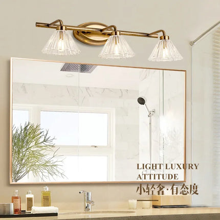 Applique murale vintage LED bronze clair 2 ou 4 têtes pour salle de bain avec verre — LZ4D7X