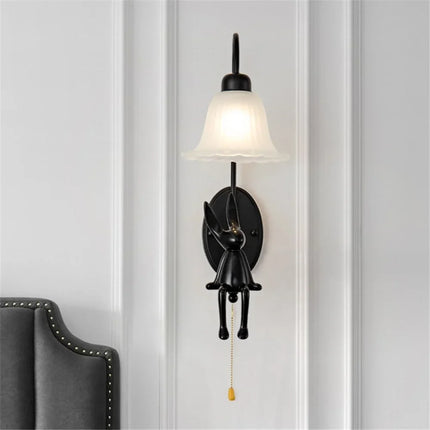 Applique murale rétro en verre noir avec interrupteur à tirette — LZ4Q7M9