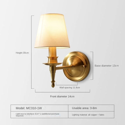 Applique murale américaine à deux bras en cuivre LED pour décoration artistique — LZ4N7Q2