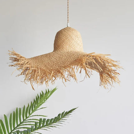 Suspension japonaise vintage en forme de chapeau de paille tissé main — LZ4X9P