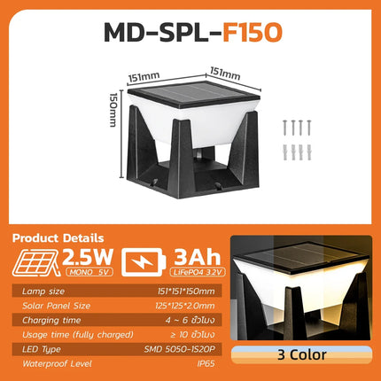 Lampadaire solaire étanche pour jardin et allée extérieure — LZ4X9Q