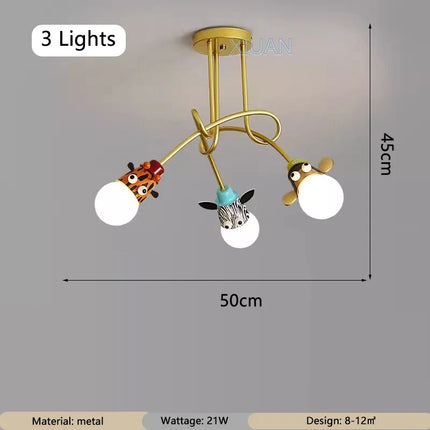 Lustre enfant avec animaux dessinés singe, zèbre, tigre, girafe — LZ4X9P2