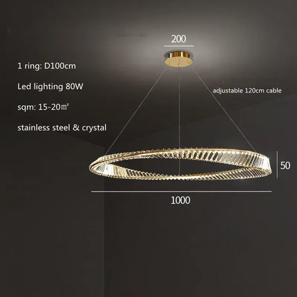 Lustre LED dimmable luxe en cristal K9 anneau irrégulier doré — LZ4X9P