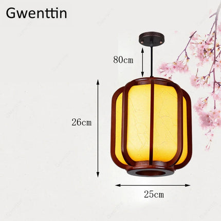 Suspension en bois style chinois avec lanterne en peau de mouton — LZ4X9P2