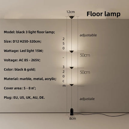 Lampadaire LED minimaliste nordique réglable en métal et marbre — LZ4X9P2