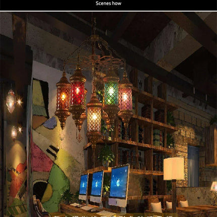 Lustre industriel rétro en fer avec verre coloré pour établissements asiatiques — LZ7XQ2