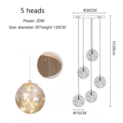 Lustre spirale moderne avec LED et boule de cristal — LZ4X9P
