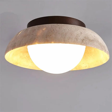 Plafonnier rond en travertin jaune naturel style nordique — LZ4X9JQ