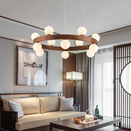 Suspension ronde en bois style nordique pour salon et salle à manger — LZ4X9P