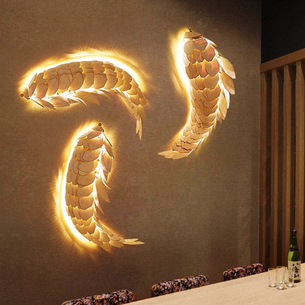 Applique murale LED 12W poisson en bois style chinois pour salon et escalier — LZ4X9T2